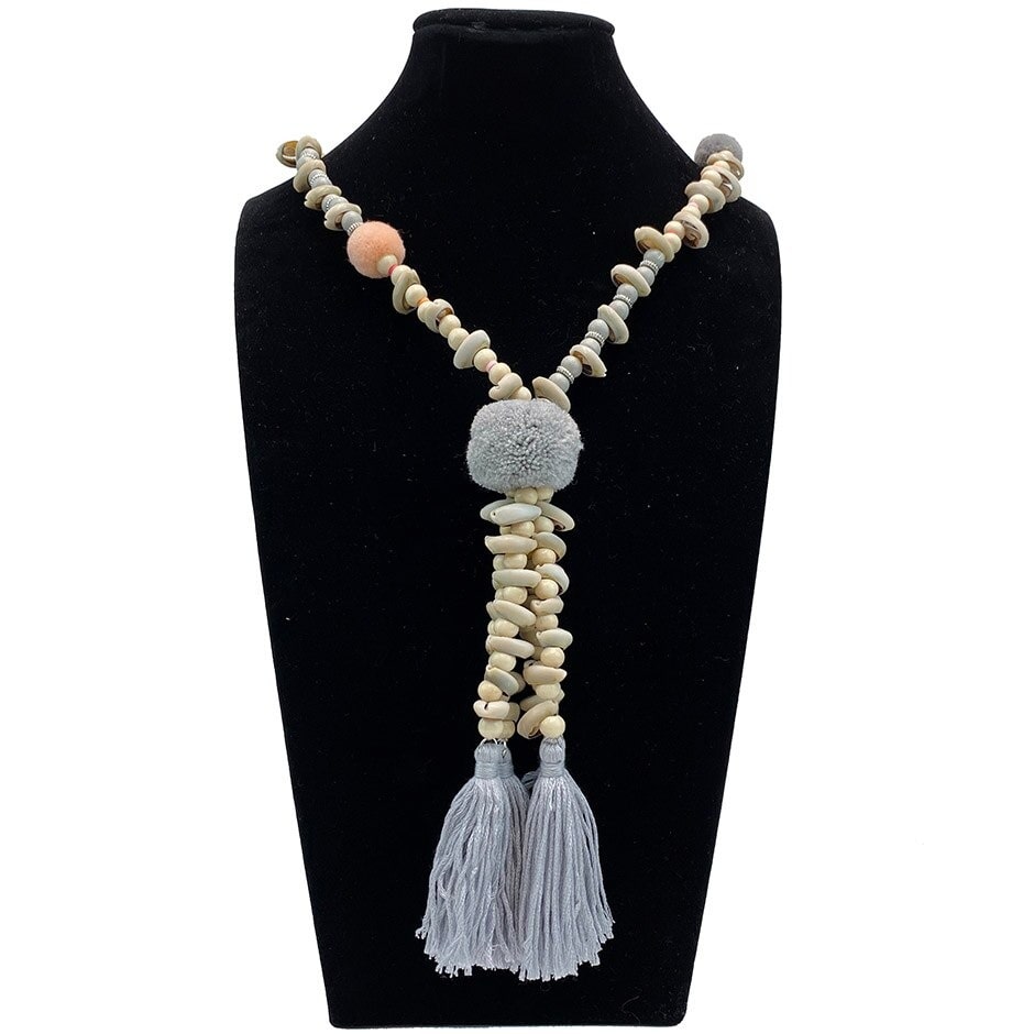 Collier Tahitien En Coquillage - Sautoir Polynésien Vintage Années 80, Blanc, Matière Coquille, Occasion - Sans Marque