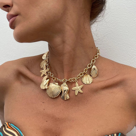 Collier Coquillage <br> Grosse Chaine Dorée