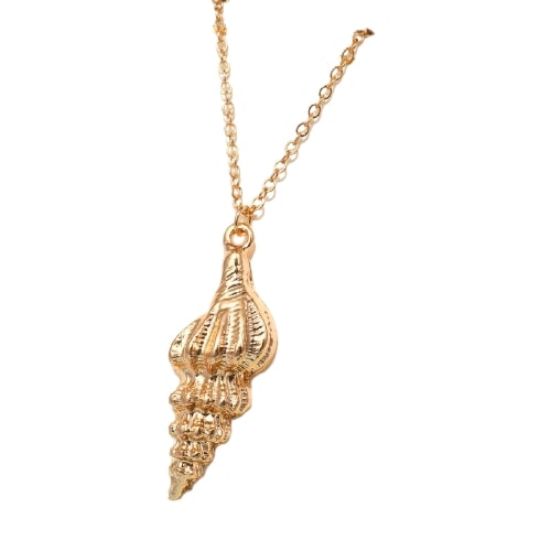Collier Cravate Vintage Couleur Or - Pendentif Coquillage - Bijou Fantaisie Femme - État Parfait