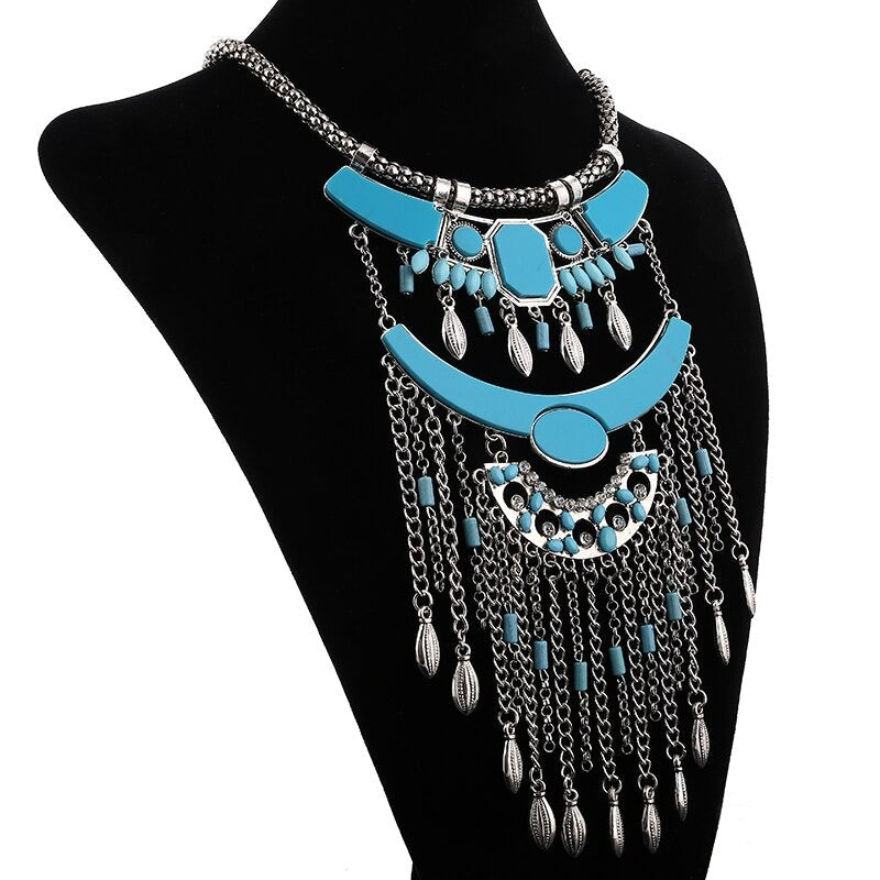 Collier afrique bleu argenté