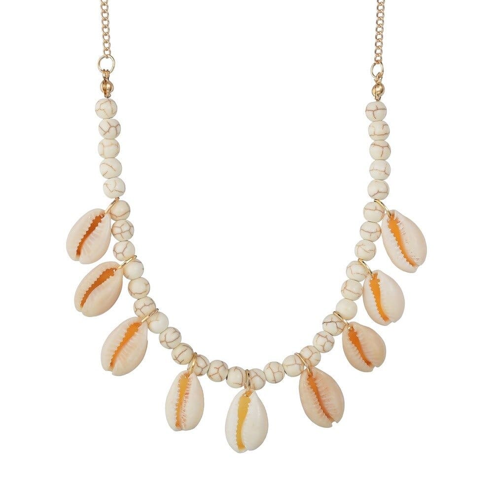 Collier Long En Coquillages Véritablement Tressés - Blanc Et Jaune - 105 Cm - Occasion