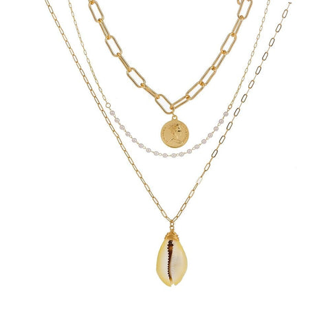 collier cauri blanc doré