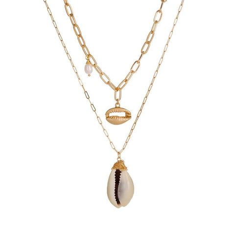 collier cauris blanc doré