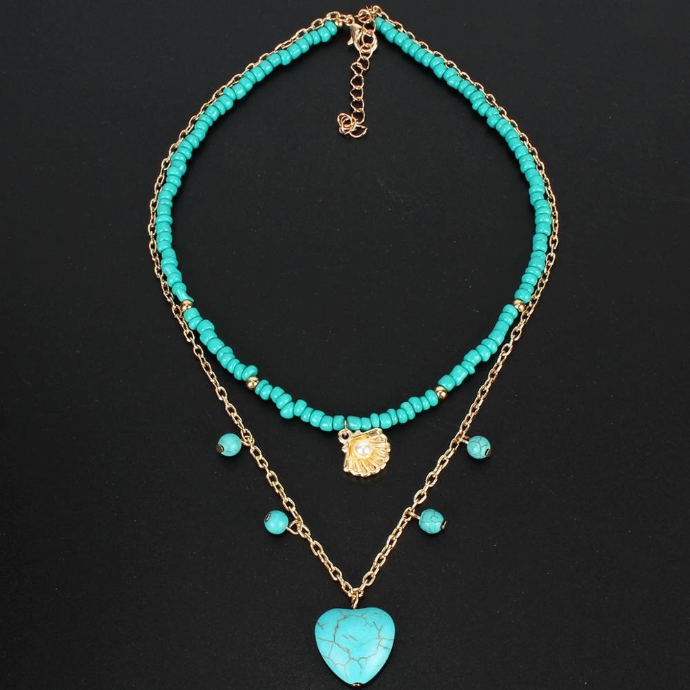 collier coeur bleu perles