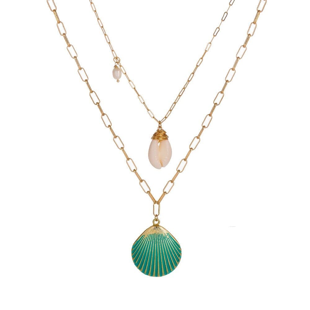 collier coquillage bleu vert