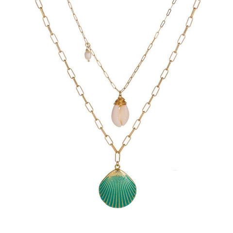 collier coquillage bleu vert