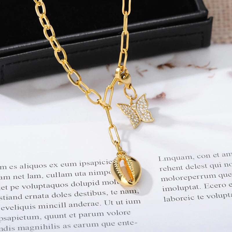 collier coquillage papillon
