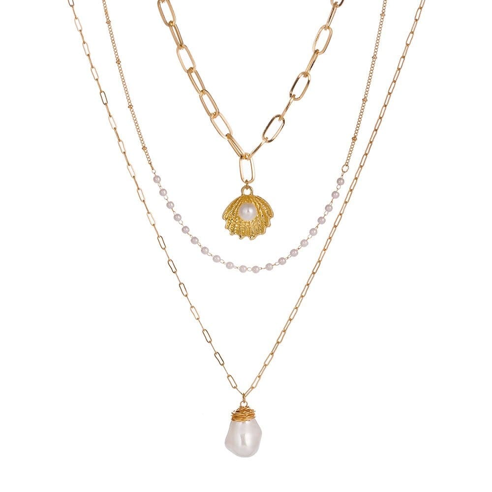 collier coquillage perle blanche