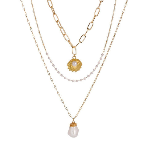 collier coquillage perle blanche
