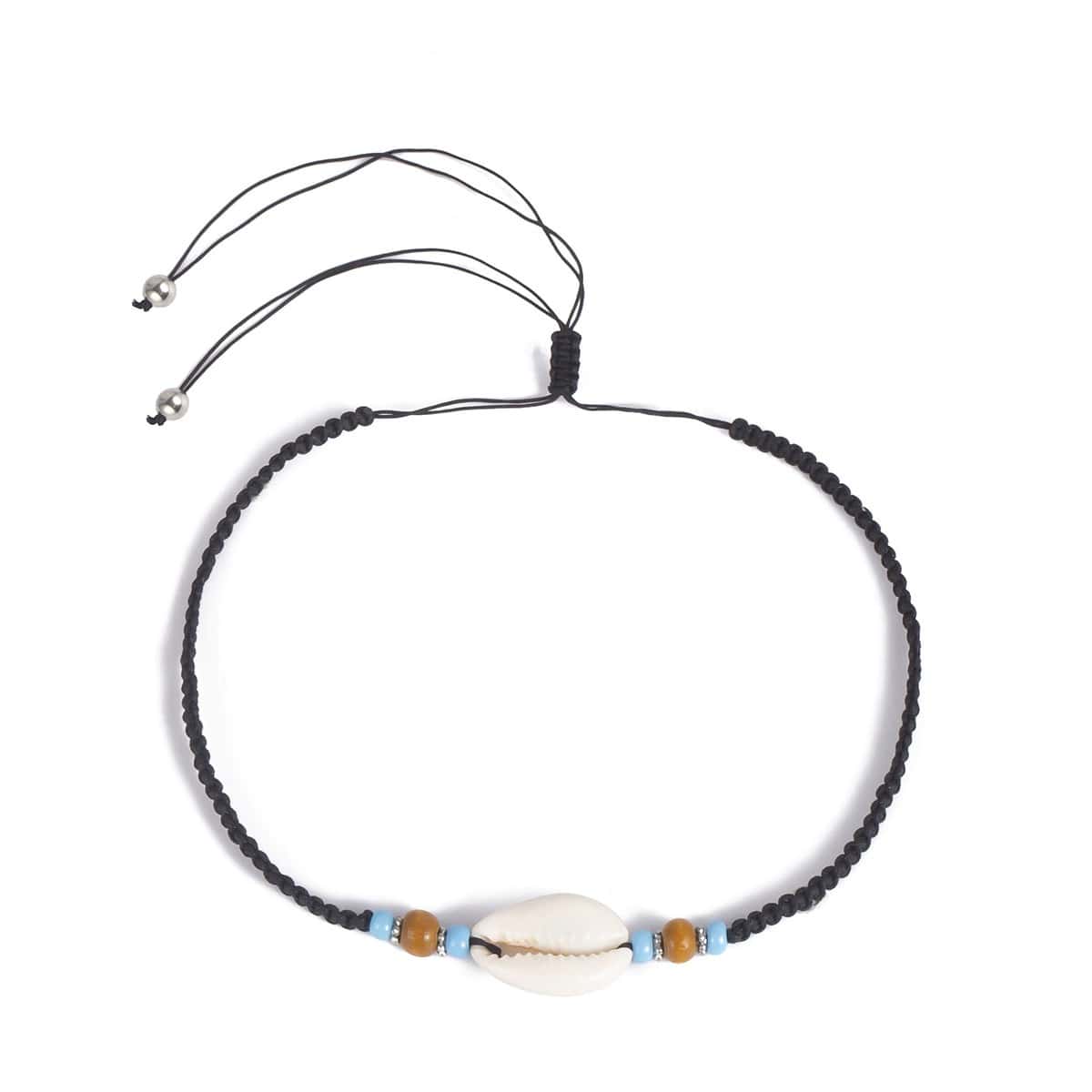 Collier coquillage noir tréssé