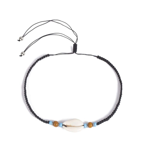 Collier coquillage noir tréssé