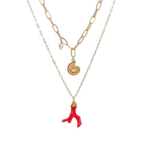 Collier corail rouge coquillage