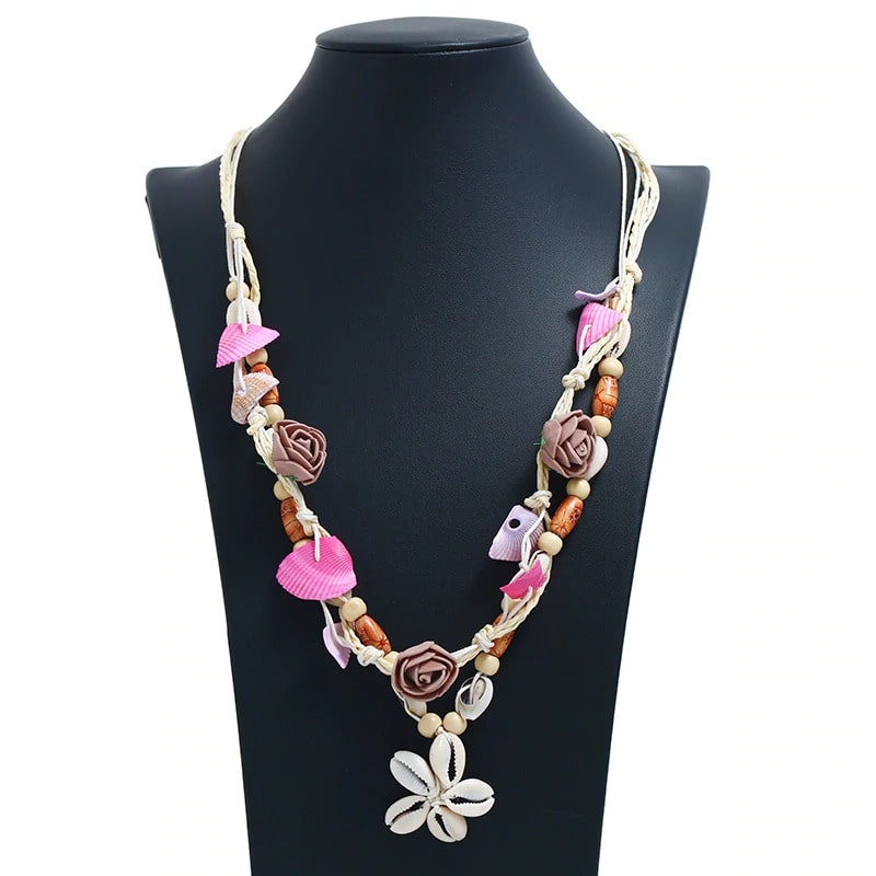 Collier de plage coquillage rose
