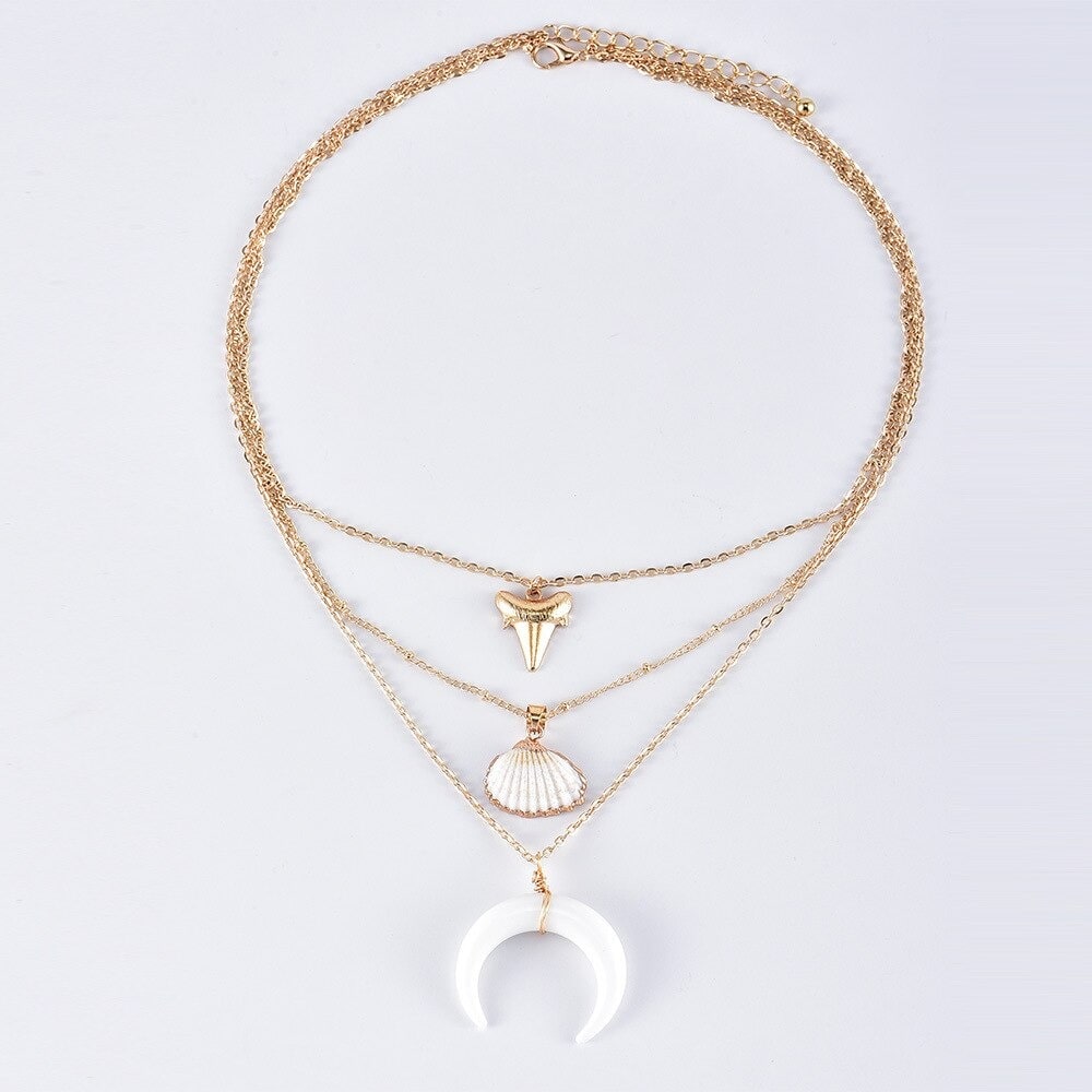 Collier triple pendentif blanc