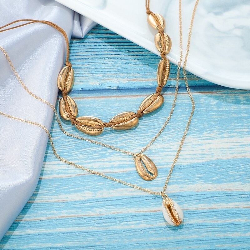 ensemble triple collier coquillage
