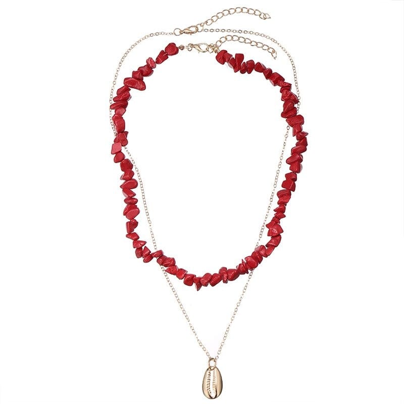 collier coquillage rouge